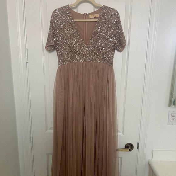 Maya Maternity Taupe Blush Maxi Dress with Sequins - Picture 4 of 5